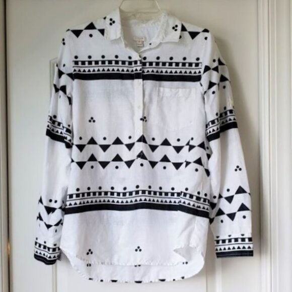 J. Crew 100% Linen Long Sleeve Camp Popover in Roller Girl - Picture 5 of 6